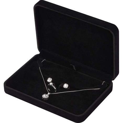 Grande boîte à bijoux en velours, coffret cadeau pour collier et boucles d'oreilles créoles, étui de rangement pour collier de perles/collier résistant (noir) (1/5)