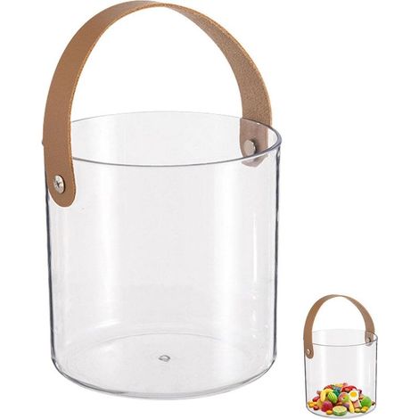 Seau à glace transparent en plastique avec sangle de transport pour refroidir vin, champagne et bière, panier de rangement portable et durable pour fruits. (1/5)