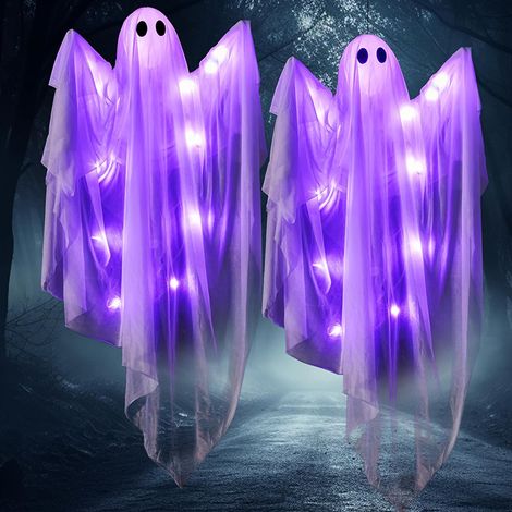 LED Lichterkette großer Geist weiß mit Violettlicht Halloween Deko für Garten und Terrasse (1/3)