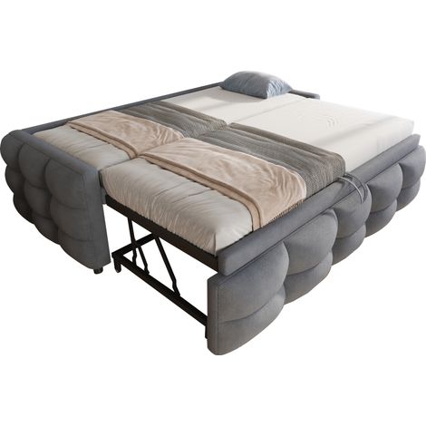 CHICFURN Sofá cama extensible 90/180 x 190 cm tapizado en tela teddy gris, con somier de láminas, 24 lamas, para invitados y espacios pequeños, montaje sencillo (1/5)