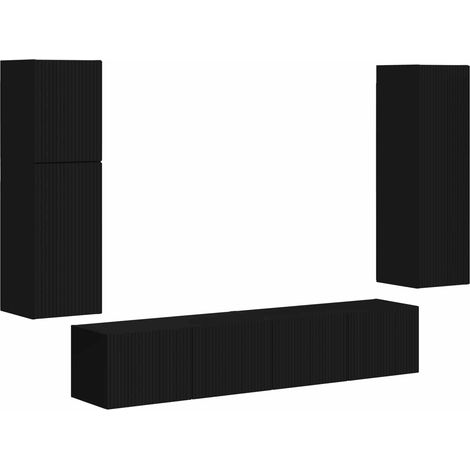 TV Cabinet Set Wall-mounted 4 pcs Black Engineered Wood vidaXL (1/5)