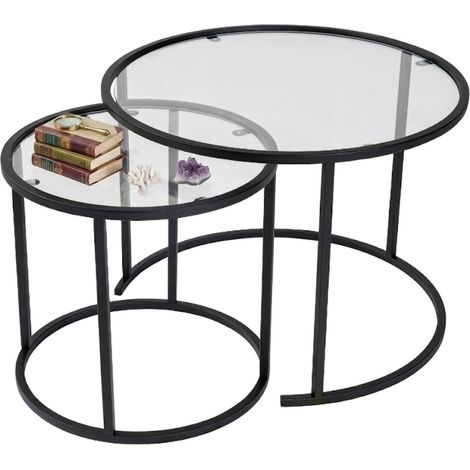 Couchtisch Simaxis, modular, rund, Glastischplatte, 60x60x43h cm, schwarz