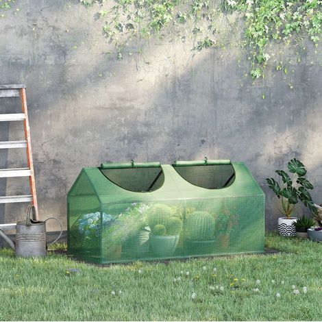 Mini serra con finestra 120 x 60 x 60 cm in acciaio e PE verde DESVIAE (1/5)