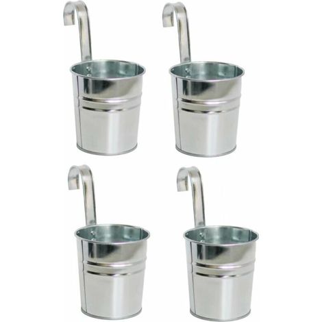 VURAHOME - 4Pcs Pots De Fleurs Suspendus En Métal, 10cm Pots De Fleurs Seau à Fleurs Suspendu Avec Crochet Amovible Pour Balcon Clôture Jardin Décor à La Maison (Argent) (1/5)