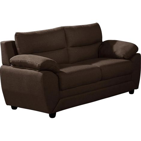 Vente-Unique – Canapé droit 2 places marron chocolat en tissu 100% polyester – Accoudoirs courbés – Densité assise 50 kg/m³ – Longueur 163 cm (1/3)
