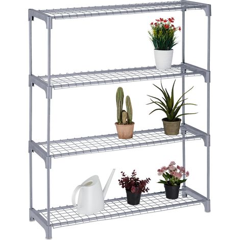 Relaxdays Scaffale Porta Piante a 4 ripiani, Portapiante in Vaso, Fiori e Erbe, Mobile in Acciaio, 106x91x28 cm, Grigio