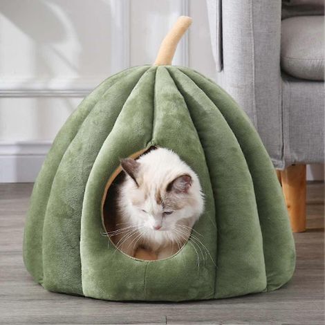 Lit pour chat en forme de citrouille, niche pour chat avec coussin amovible, lit moelleux pour chats et chiens de petite et moyenne taille, 40 x 40 x 35 cm (1/5)