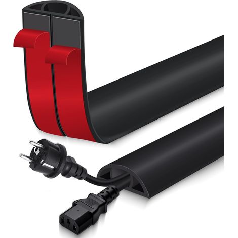 Passage de Cable au Sol adhésif goulotte Passe Cable Flexible en PVC pour la Management Bureau de Sol (Noir, 30mm×3m) (1/5)