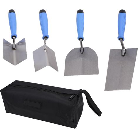 Lot de 5 outils de maconnerie avec lisses d'angle interieur et exterieur, taloches a mortier, sac de rangement en oxford 1680D, pour enduisage, pose de carrelage et finition de mur (1/5)