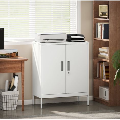 Aktenschrank 80/40/100 cm aus weißem Stahl mit 2 abschließbaren Türen und verstellbaren Einlegeböden (1/5)