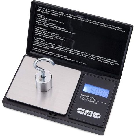 Schmuckwaage, minimal 0,01 g, maximal 500 g, digitales LCD-Display, professionell, tragbar, schwarz (1/5)