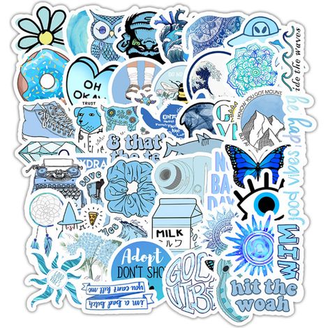 Autocollants bleus en PVC pour enfants, adolescents et adultes (filles et garçons), bouteille d'eau, album de scrapbooking, skateboard, vélo, téléphone (50 pièces) (1/5)