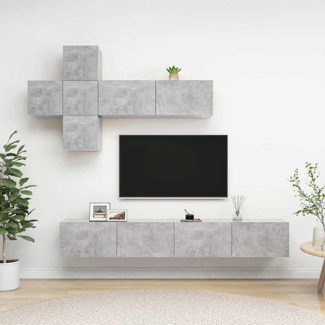 vidaXL Set de muebles de salón 7 pzas madera ingeniería gris hormigón (1/5)