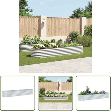 The Living Store Lit surélevé de jardin 320x80x44 cm Acier galvanisé Argenté - Jardiniere Exterieure - Pot De Fleurs Extérieur - Bac Plante - Lit Surélevé Jardin - Décoration Jardin (1/5)
