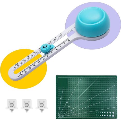 Lntyq 5 pièces Cutter Circulaire Papier Costume, Coupeur de Cercle Avec Lames de Rechange et Tapis de Découpe A4, Cutter Rotatif Decoupe Papier, Utilisé pour Découpe de Papier D'art