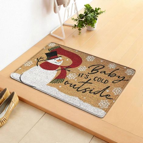 Tapis de porte de Noël avec bonhomme de neige et inscription humoristique « Il fait froid dehors », style ferme, idéal pour l'entrée, intérieur et extérieur. Décoration de Noël. (1/4)