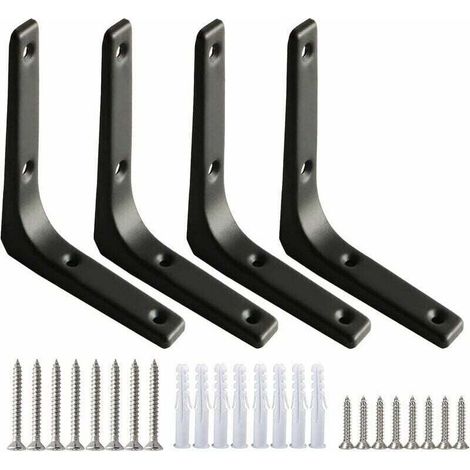 4pcs Équerre de Fixation Noir Inox 100x100mm, Equerre Metal Renforts d'Angle pour la Fixation et la Réparation de Meubles, Renforcer les Joints, Noir (1/4)