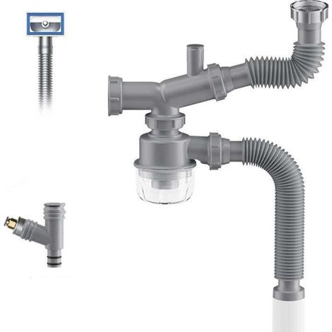 Garbage Disposal Drain Kit, P-Trap for 1 1/2 Kitchen Sink, Space Saving, Visible, Anti-Clog, Anti-Odor, Easy to Clean Double Sink Drain (1/5)