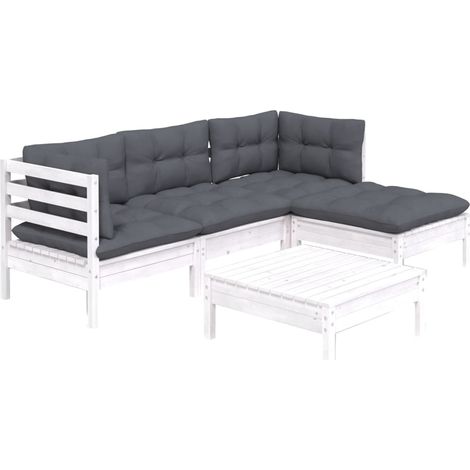 Mobili da giardino mobili da esterno Set di mobili da 5 pezzi con cuscini bianchi in legno di pino 020016302