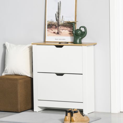 Scarpiera, scaffale per scarpe, contenitore per scarpe, 2 scomparti, 12 paia di scarpe, 72 cm x 26 cm x 80 cm, bianco + marrone (1/5)