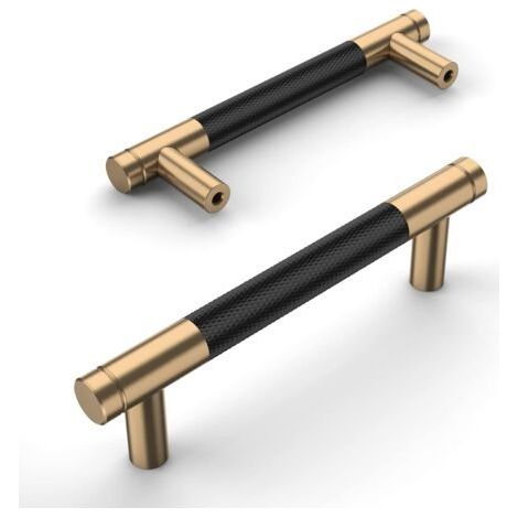 2 Pack Black and Gold Aluminum Alloy Kitchen Cabinet Handles, 96mm Hole Distance, with Screws, Suitable for Desk Drawer (1/5)