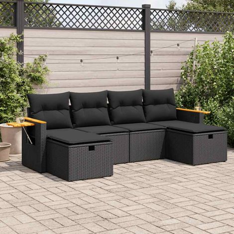 Salon de jardin 6 pcs avec coussins noir résine tressée vidaXL (1/5)