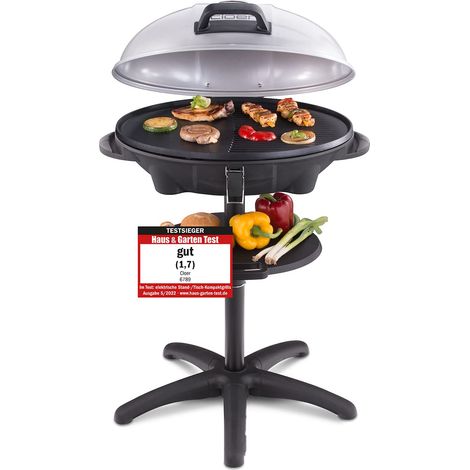 Cloer 6789 Barbecue Elettrico, barbecue da tavolo utilizzabile con piedistallo, termometro integrato, rivestimento antiaderente, 2400 W, barbecue salvaspazio (1/4)