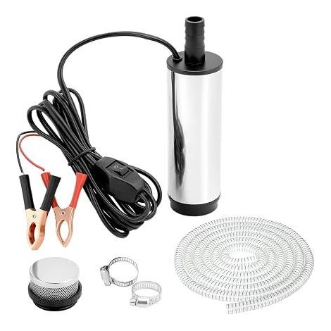 Water Pump 12V 51MM Diesel Pump with Clip, Stainless Steel, Power Cord Hose for Diesel, Kerosene, Water (1/5)