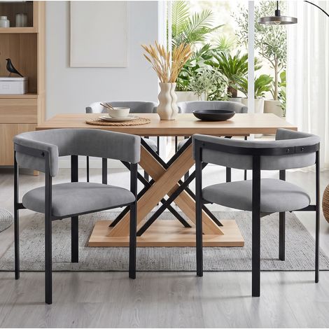 Set di 6 sedie da pranzo in ciniglia grigia, con comodo schienale semicircolare e struttura in metallo. (1/5)