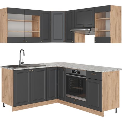 Cuisine en angle Fame-Line, Anthracite Campagne/Chêne doré, 160 x 60 cm sans plan de travail, Vicco