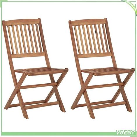 Chaise pliante de jardin - FAFEICY - 3064660 - Bois d'acacia massif - Avec coussins gris - Lot de 2 (1/5)