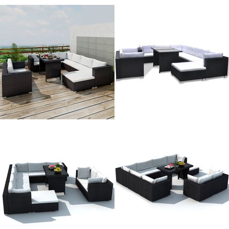 10-tlg. Garten-Lounge-Set mit Auflagen Poly Rattan Schwarz - Gartensitzgarnitur - Loungesessel - Rattan Gartenmöbel - Outdoor Möbel - Poolparty Dekoration - Home & Living (1/5)