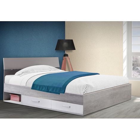 LETTO 1 PIAZZA E 1/2 CON GIROLETTO MOD. MIPIACE CEMENTO E BIANCO LUCIDO (1/5)