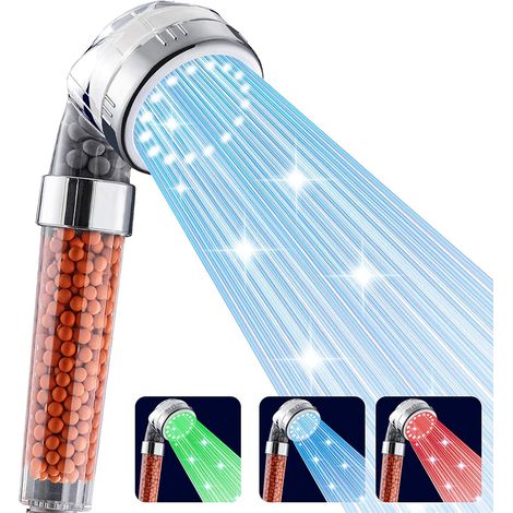 cabezal de ducha LED, alta presión con 7 colores, filtro de agua, policarbonato ABS, baño (1/5)