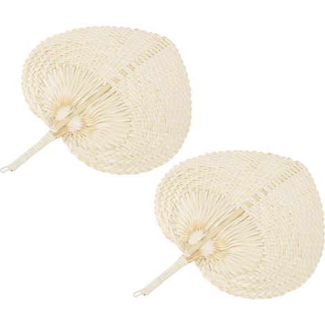 Lot de 2 éventails à main tressés en paille de bambou, fabriqués artisanalement selon la tradition chinoise, pour la décoration. (1/5)