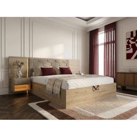 BOBOCHIC - Lit coffre avec leds PALMERAIE et chevets intégrés  160x200 Taupe (1/5)
