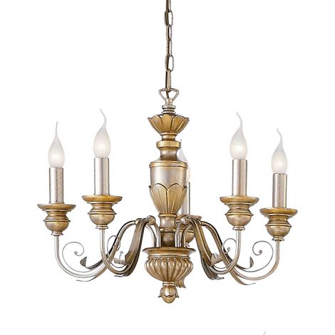 Ideal Lux Dora - Lámpara de araña de 5 luces, acabado de latón antiguo, E14