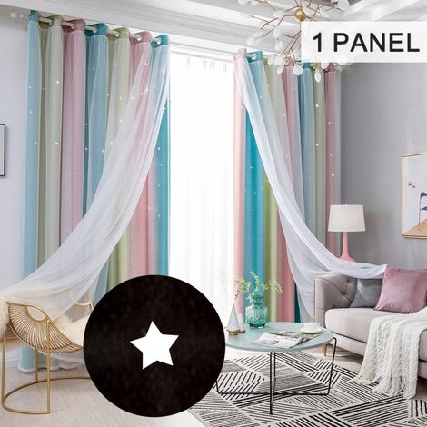 Rideaux à étoiles occultants pour chambre d'enfant, chambre de fille, salon, rideaux à étoiles colorés à double couche, 1 panneau (40''L x 52''H, rose) (1/5)