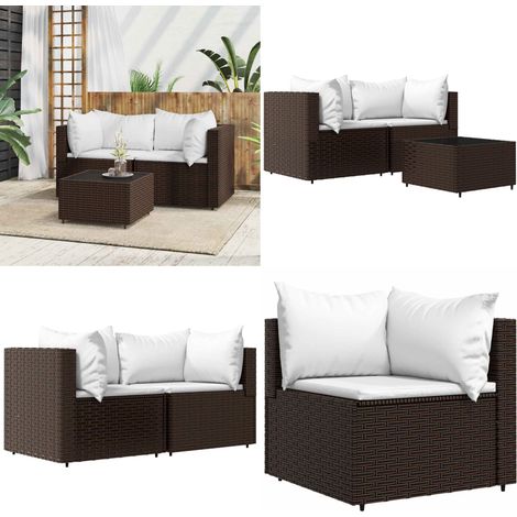 3-tlg. Garten-Lounge-Set mit Kissen Braun Poly Rattan - Gartensorgen - Gartenmöbel - Loungeset - Outdoor Möbel - Rattan Sofa - Home & Living (1/5)