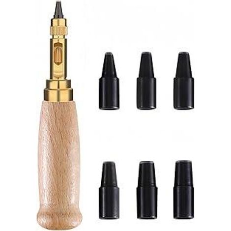 Perforatrice automatique pour cuir, perforatrice à vis avec manche en bois, perforatrice automatique 6 en 1, burin rond pour ceintures, couture, papier, cuir, loisirs créatifs (1,5 mm - 4 mm)