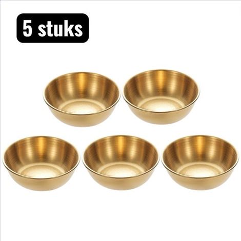 5 pezzi - Ciotole - Ciotole rotonde in acciaio inox per salse - Mini ciotole - Piccole ciotole in acciaio inox per salse e spezie per fonduta, barbecue e tavola - Oro (1/5)