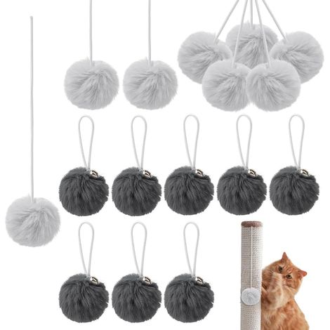 20 Pcs Modèles de Balles de Rechange Interactives pour Arbre à Chat, Tour à Chat Jouet Suspendu avec Clochette et Corde Griffoir pour Chaton Tour à Chat Balle pour Chaton Intérieur, Gris Clair (1/5)