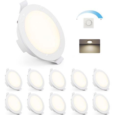 6W Spot LED Encastrable Dimmable IP65 4000K Blanc Neutre, Lot de 10  Spot Etanche Salle de Bain 400LM, Spots de Plafond Extra Plat 35mm, Trou 68-80mm, pour Cuisine Chambre Salon (1/5)