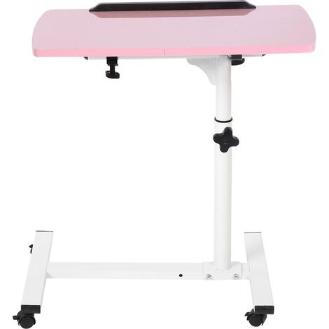 Bureau portable multifonctionnel et amovible pour ordinateur portable avec roulettes, idéal pour le lit, le canapé, les livres et les collations (rose). (1/5)