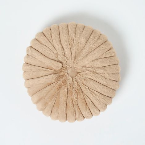 HOMESCAPES Cream Round Button Cushion, 36cm (1/5)
