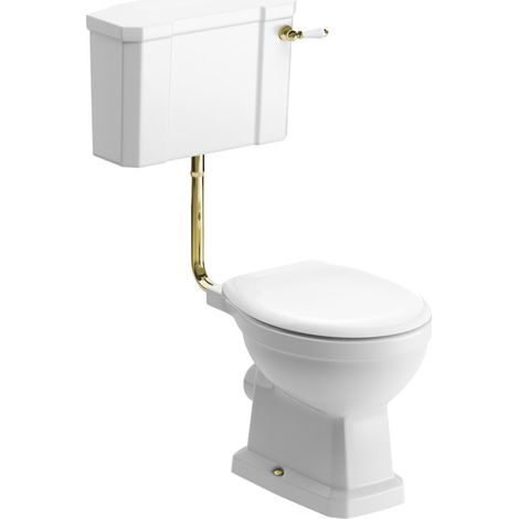 Signature Aphrodite Low Level Toilet with Lever Cistern Brushed Brass - Soft Close Seat (1/2)