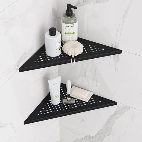 Etagère de Douche d'angle sans Percage Acier Inoxydable 304 Étagère de Salle de Bain de Savon Shampooing 25 cm 2 Pièces, Noir (1/5)
