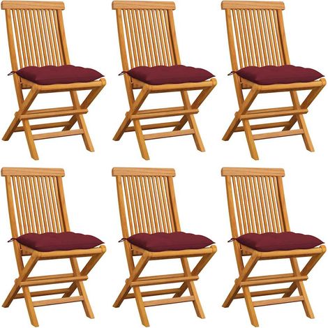 vidaXL Chaises pliantes avec coussins rouge vin, 6 pièces, en teck massif (1/5)