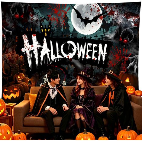 Toile de fond pour Halloween 2026, bannière décorative haut de gamme pour une ambiance festive, bannière suspendue diable - 110 x 180 cm - Style 3