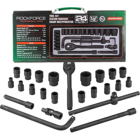Set di chiavi a bussola Rockforce, esagonali da 1/2" 8-32 mm, 24 pezzi. (1/4)